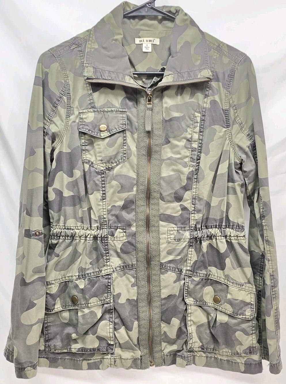MiAmi Camo Jacket Womens Small Military Utility Cargo Coat Green Lightweight Zip